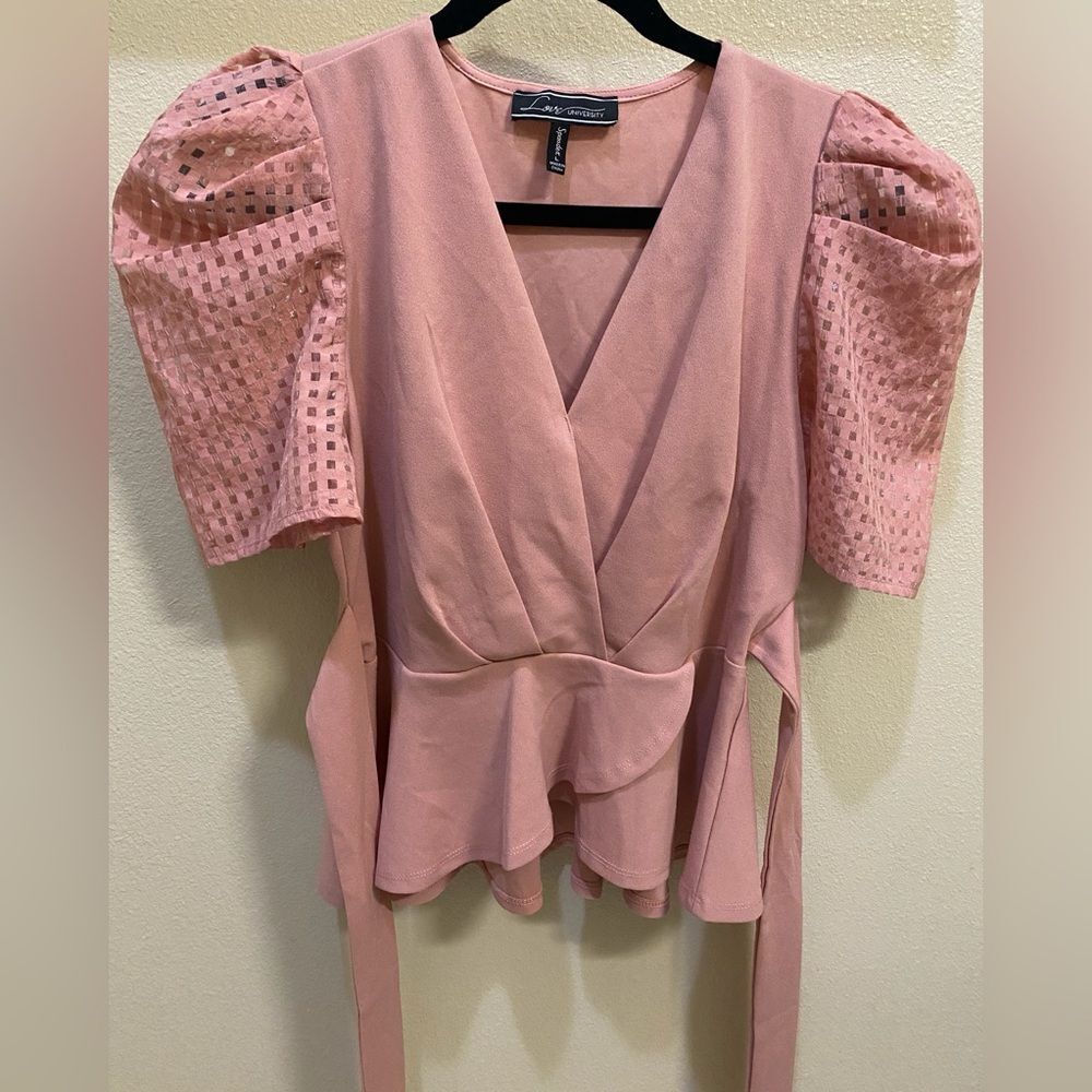 Love University Blush Pink Wrap Blouse Women's Size Large